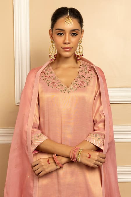 Shop Dohr India Pink Tissue, Silk, Organza Sequins, Saanvi Dabka Metallic Kurta Salwar Set Online at Aza Fashions Shop_Dohr India_Pink Tissue, Silk, Organza Sequins, Saanvi Dabka Metallic Kurta Salwar Set _Online_at_Aza_Fashions