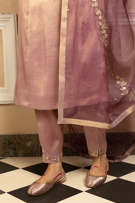 Shop_Dohr India_Purple Tissue, Silk, Organza Sequins, Suhani Embroidered Kurta Pant Set _Online_at_Aza_Fashions
