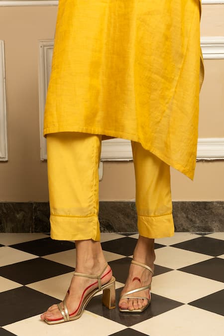 Dohr India Yellow Tissue, Chanderi Sequins, Zari Placement Embroidered Kaftan With Pant at Aza Fashions Dohr India_Yellow Tissue, Chanderi Sequins, Zari Placement Embroidered Kaftan With Pant _at_Aza_Fashions