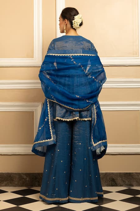 Dohr India Flower Embroidered Yoke Kurta Sharara Set 