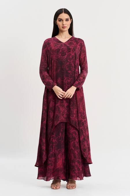 Koswi Printed High-Low Kurta With Flared Pant 