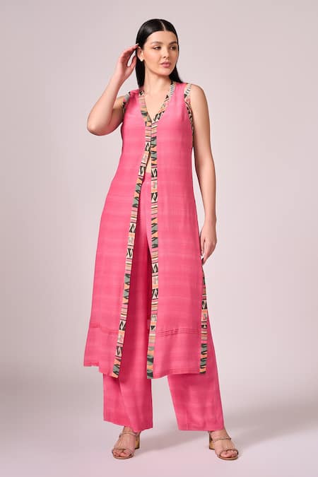 Koswi Printed Border Slit Kurta With Palazzo 