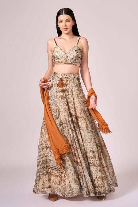 Koswi Vine Print Slit Lehenga Set 