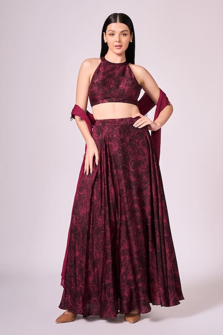 Koswi Floral Swirl Print Lehenga Set 