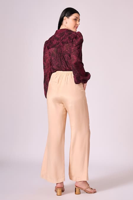 Shop Koswi Red Viscose Collared Floral Vine Print Shirt With Pant at Aza Fashions Shop_Koswi_Red Viscose Collared Floral Vine Print Shirt With Pant _at_Aza_Fashions