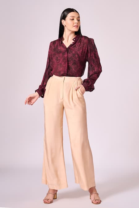 Koswi Red Viscose Collared Floral Vine Print Shirt With Pant Online at Aza Fashions Koswi_Red Viscose Collared Floral Vine Print Shirt With Pant _Online_at_Aza_Fashions
