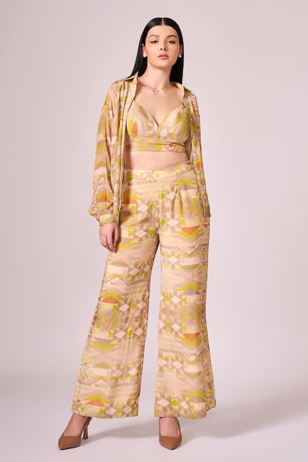 Koswi Geometric Print Shirt & Pant Set 