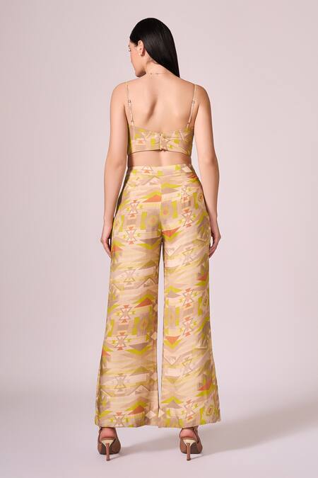 Shop Koswi Green Viscose Collared Geometric Print Shirt And Pant Set Online at Aza Fashions Shop_Koswi_Green Viscose Collared Geometric Print Shirt And Pant Set _Online_at_Aza_Fashions