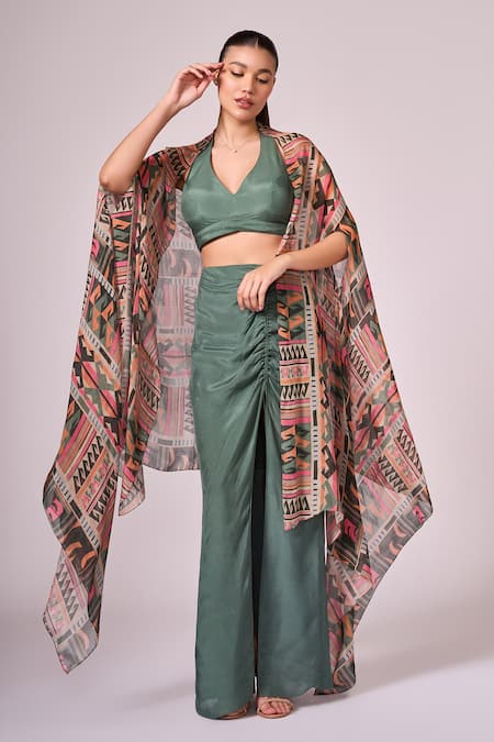 Koswi Geometric Print Cape & Skirt Set 