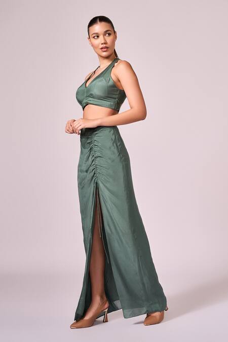 Buy Koswi Multi Color Viscose Halter Neck Geometric Print Cape And Skirt Set Online at Aza Fashions Buy_Koswi_Multi Color Viscose Halter Neck Geometric Print Cape And Skirt Set _Online_at_Aza_Fashions