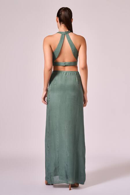 Shop Koswi Multi Color Viscose Halter Neck Geometric Print Cape And Skirt Set Online at Aza Fashions Shop_Koswi_Multi Color Viscose Halter Neck Geometric Print Cape And Skirt Set _Online_at_Aza_Fashions