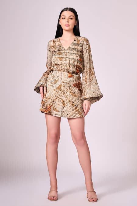 Koswi Damask Print Short Dress 