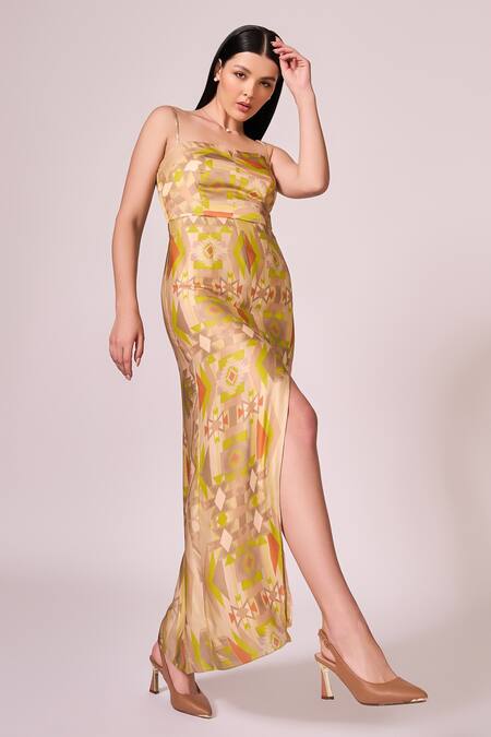 Buy Koswi Green Viscose Square Neck Geometric Matrix Print Strappy Maxi Dress Online at Aza Fashions Buy_Koswi_Green Viscose Square Neck Geometric Matrix Print Strappy Maxi Dress _Online_at_Aza_Fashions