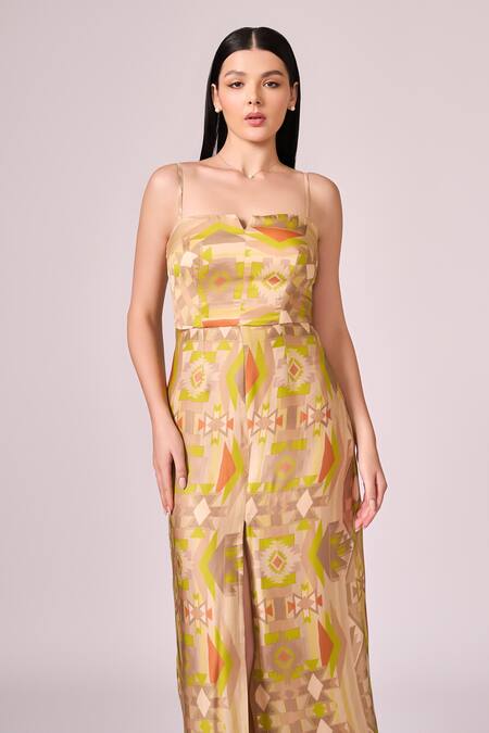 Shop Koswi Green Viscose Square Neck Geometric Matrix Print Strappy Maxi Dress Online at Aza Fashions Shop_Koswi_Green Viscose Square Neck Geometric Matrix Print Strappy Maxi Dress _Online_at_Aza_Fashions