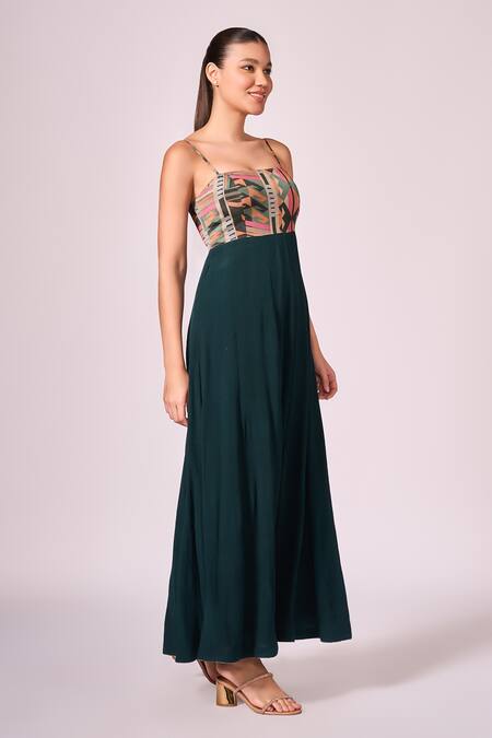 Koswi Multi Color Viscose Square Neck Geometric Aztec Print Strappy Maxi Dress at Aza Fashions Koswi_Multi Color Viscose Square Neck Geometric Aztec Print Strappy Maxi Dress _at_Aza_Fashions