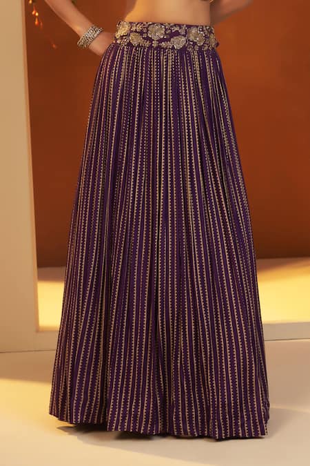 Shop_Baidehi_Purple Chiffon, Cotton Sequins, Cut Work, Bandhani Print Lehenga Set With Cape _Online_at_Aza_Fashions