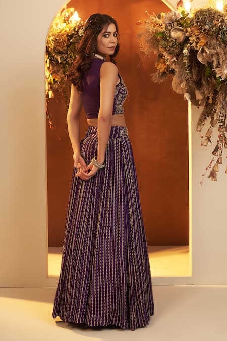 Baidehi_Purple Chiffon, Cotton Sequins, Cut Work, Bandhani Print Lehenga Set With Cape _at_Aza_Fashions