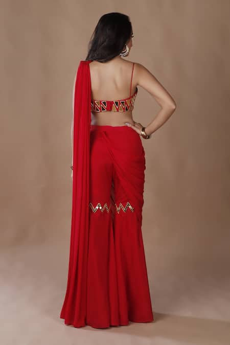 The Pink Penguin By Charmy Mirror Embroidered Sharara Saree With Blouse 