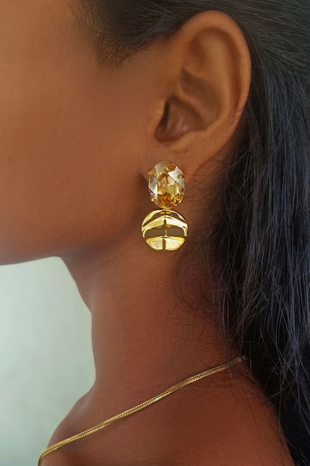Bblingg_Gold Plated Crystals Embellished Earrings _Online_at_Aza_Fashions