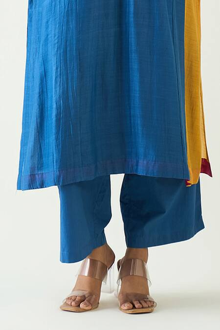 Shop Shivani Bhargava Blue , Handloom Beads V-neck Kriya Pintuck Detailed Kurta Pant Set Online at Aza Fashions Shop_Shivani Bhargava_Blue , Handloom Beads V-neck Kriya Pintuck Detailed Kurta Pant Set _Online_at_Aza_Fashions