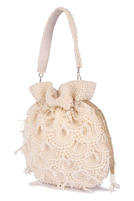 The Purple Sack_White Pearl Embroidered Potli Bag _at_Aza_Fashions