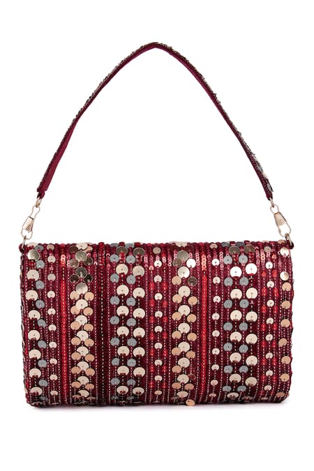 Shop The Purple Sack Maroon Sequins Embroidered Clutch Bag at Aza Fashions Shop_The Purple Sack_Maroon Sequins Embroidered Clutch Bag _at_Aza_Fashions