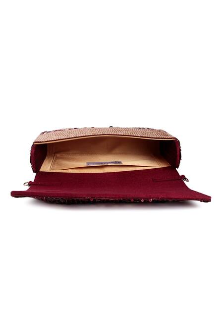 The Purple Sack Maroon Sequins Embroidered Clutch Bag at Aza Fashions The Purple Sack_Maroon Sequins Embroidered Clutch Bag _at_Aza_Fashions