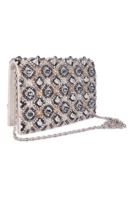 The Purple Sack Multi Color Bead Embroidered Clutch Bag 