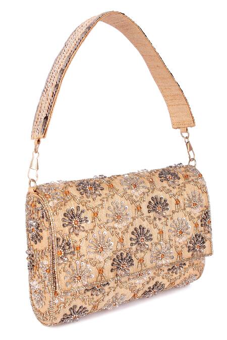Buy_The Purple Sack_Gold Cut Work, Sequins Floral And Cutdana Embroidered Clutch Bag _Online_at_Aza_Fashions