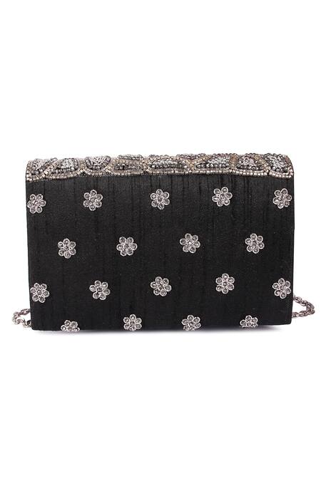 Shop_The Purple Sack_Silver Beads Embroidered Clutch Bag _at_Aza_Fashions