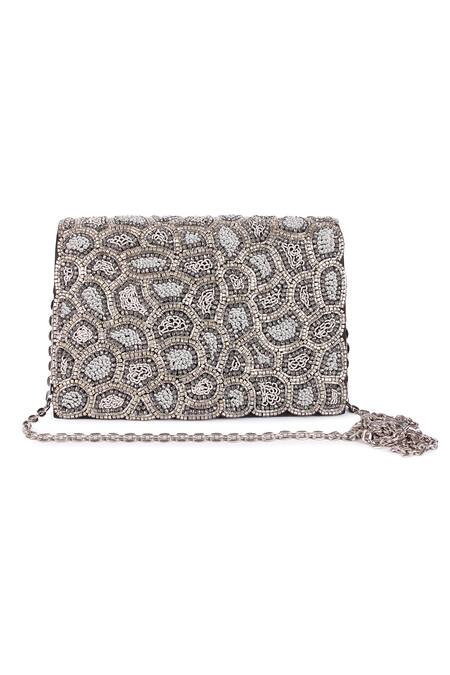 The Purple Sack_Silver Beads Embroidered Clutch Bag _Online_at_Aza_Fashions