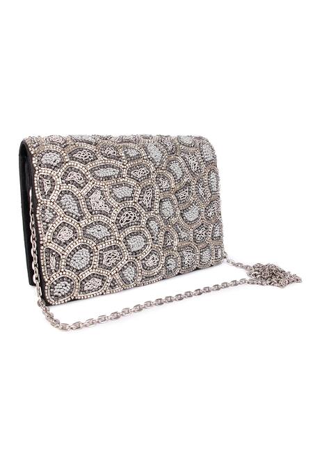 Buy_The Purple Sack_Silver Beads Embroidered Clutch Bag _Online_at_Aza_Fashions