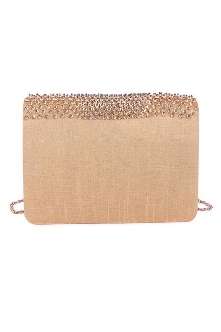 Shop_The Purple Sack_Gold Beads Embroidered Clutch Bag _at_Aza_Fashions