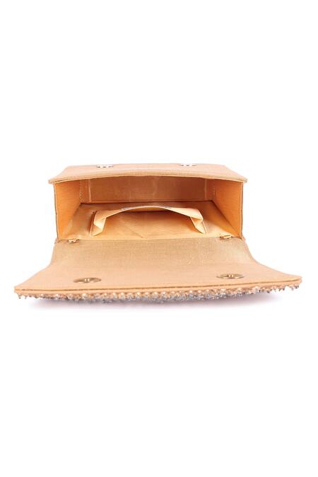 The Purple Sack_Gold Beads Embroidered Clutch Bag _at_Aza_Fashions