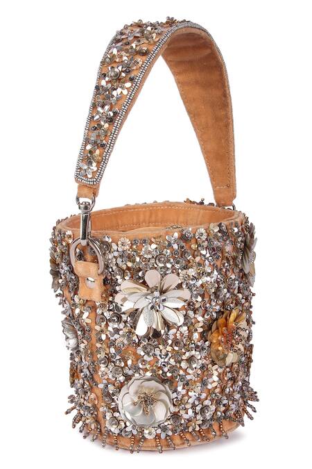 Buy The Purple Sack Gold Sequins, Applique Floral Embroidered Bucket Bag Online at Aza Fashions Buy_The Purple Sack_Gold Sequins, Applique Floral Embroidered Bucket Bag _Online_at_Aza_Fashions