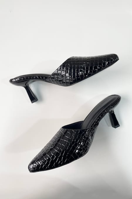 Urbansway Ebony Textured Kitten Heel Mules 