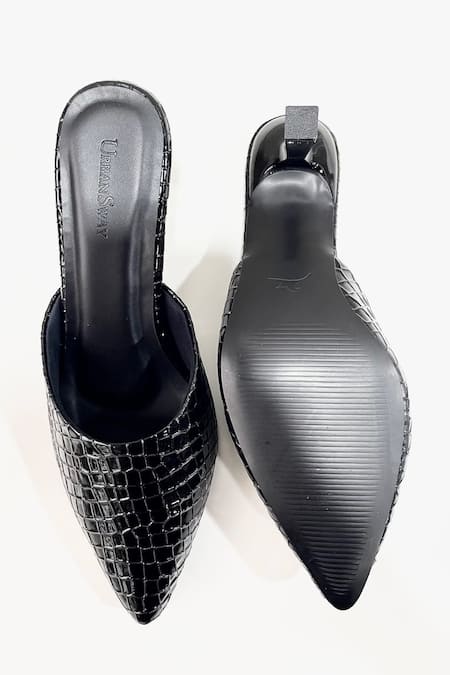 Urbansway Ebony Textured Kitten Heel Mules 