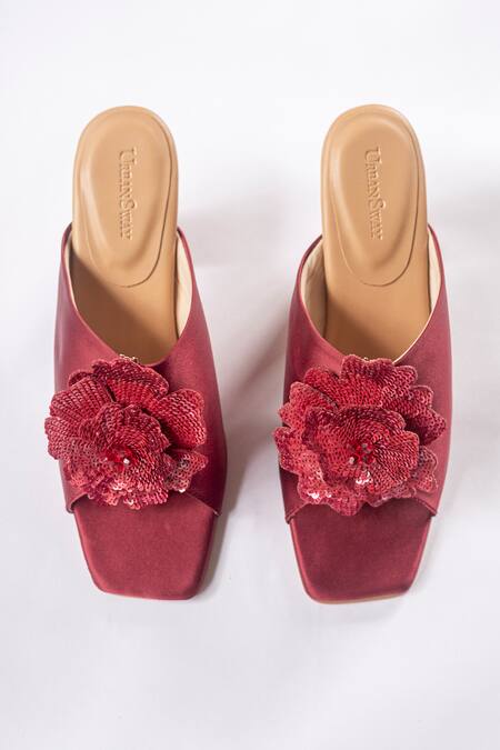 Urbansway_Maroon Sequin Rosie Vegan Leather Open Toe Heels _Online_at_Aza_Fashions