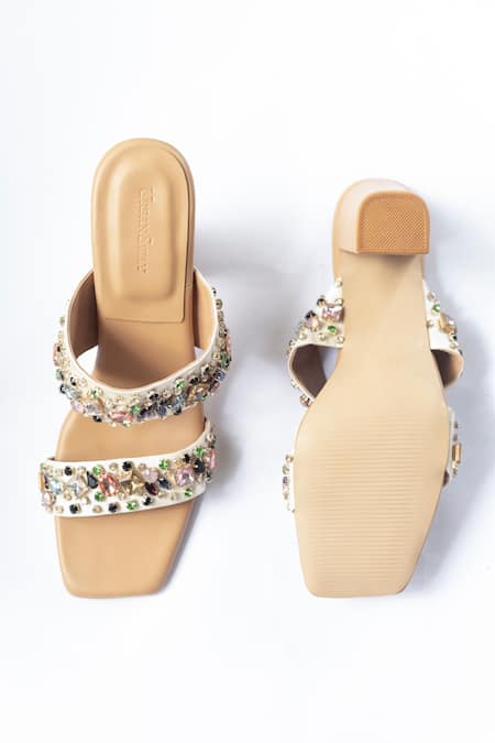 Urbansway Sapphire Double Strap Crystal Embellished Heels 