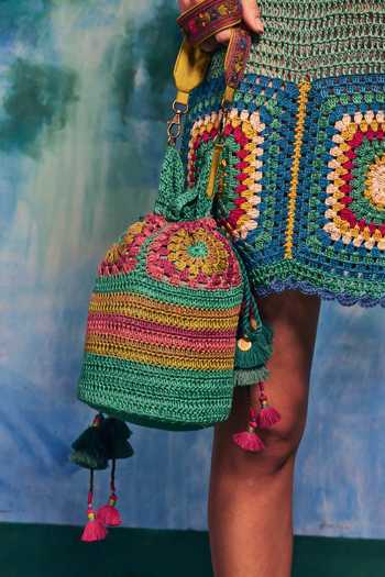 Buy_CAPISVIRLEO_Green Embroidery, Tassels Poso Floral Crochet Potli Bag _Online_at_Aza_Fashions