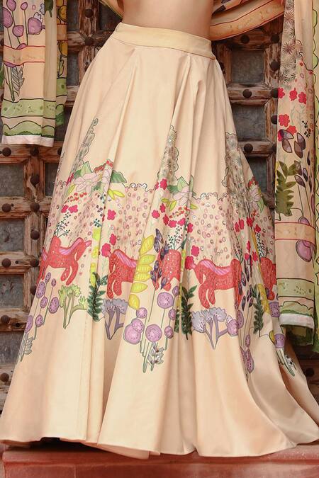 Buy Gazab by Miku Kumar Yellow Silk, Organza Embroidery Round Shanvi Abstract Print Lehenga Blouse Set Online at Aza Fashions Buy_Gazab by Miku Kumar_Yellow Silk, Organza Embroidery Round Shanvi Abstract Print Lehenga Blouse Set _Online_at_Aza_Fashions