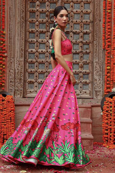 Buy Gazab by Miku Kumar Pink Silk, Organza Embroidery Sweetheart Neck Zooni Printed Lehenga Set Online at Aza Fashions Buy_Gazab by Miku Kumar_Pink Silk, Organza Embroidery Sweetheart Neck Zooni Printed Lehenga Set _Online_at_Aza_Fashions