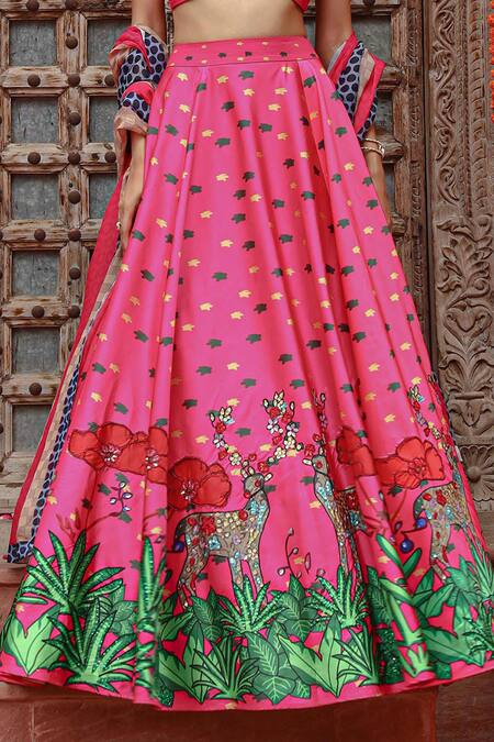 Gazab by Miku Kumar Pink Silk, Organza Embroidery Sweetheart Neck Zooni Printed Lehenga Set at Aza Fashions Gazab by Miku Kumar_Pink Silk, Organza Embroidery Sweetheart Neck Zooni Printed Lehenga Set _at_Aza_Fashions