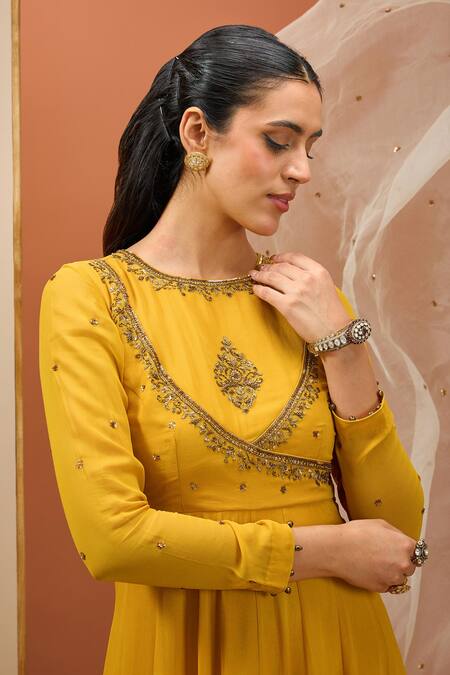 Buy Esha Koul Yellow Organza, Georgette Sequins Round Neck Embroidered Angarkha Anarkali Set Online at Aza Fashions Buy_Esha Koul_Yellow Organza, Georgette Sequins Round Neck Embroidered Angarkha Anarkali Set _Online_at_Aza_Fashions