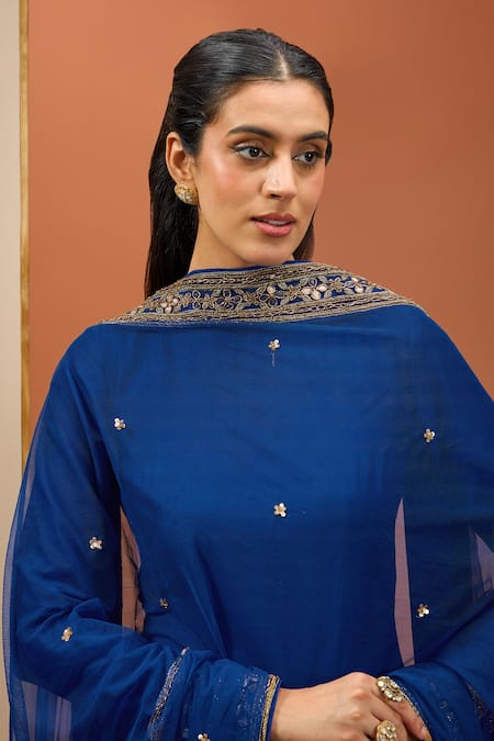 Buy Esha Koul Blue Net, Chanderi, Crepe Zari, Gota Patti, Embroidery Round Straight Kurta Set Online at Aza Fashions Buy_Esha Koul_Blue Net, Chanderi, Crepe Zari, Gota Patti, Embroidery Round Straight Kurta Set _Online_at_Aza_Fashions
