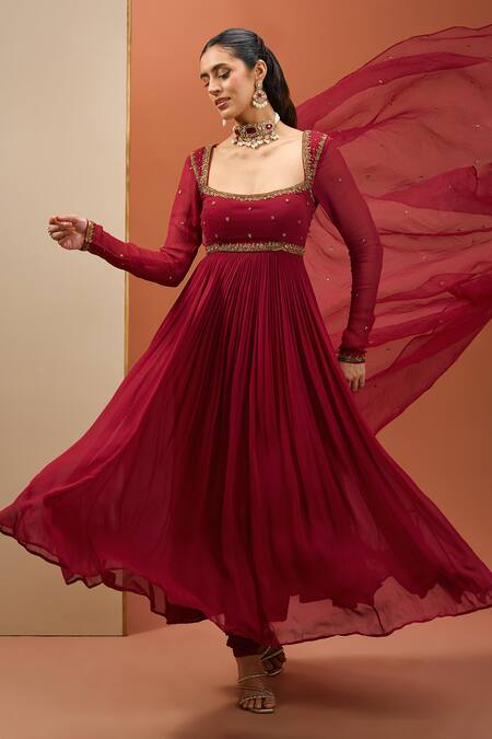 Buy Esha Koul Maroon Organza, Georgette, Cotton Sequins, Cut Work, Embroidery Anarkali Set Online at Aza Fashions Buy_Esha Koul_Maroon Organza, Georgette, Cotton Sequins, Cut Work, Embroidery Anarkali Set _Online_at_Aza_Fashions