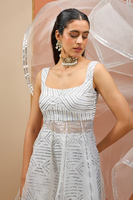 Esha Koul White Organza, Chanderi, Crepe, Satin Gota Patti, Peplum Kurta Sharara Set Online at Aza Fashions Esha Koul_White Organza, Chanderi, Crepe, Satin Gota Patti, Peplum Kurta Sharara Set _Online_at_Aza_Fashions