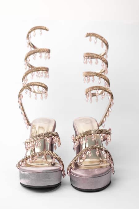 Sana K luxurious Footwear Pink Rhinestones, Crystals And Bead Embellished Gladiator Heels 