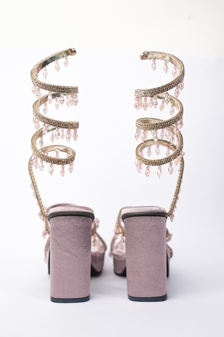 Sana K luxurious Footwear Pink Rhinestones, Crystals And Bead Embellished Gladiator Heels Online at Aza Fashions Sana K luxurious Footwear_Pink Rhinestones, Crystals And Bead Embellished Gladiator Heels _Online_at_Aza_Fashions
