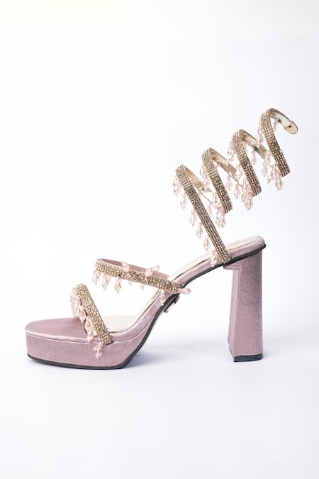 Buy Sana K luxurious Footwear Pink Rhinestones, Crystals And Bead Embellished Gladiator Heels Online at Aza Fashions Buy_Sana K luxurious Footwear_Pink Rhinestones, Crystals And Bead Embellished Gladiator Heels _Online_at_Aza_Fashions